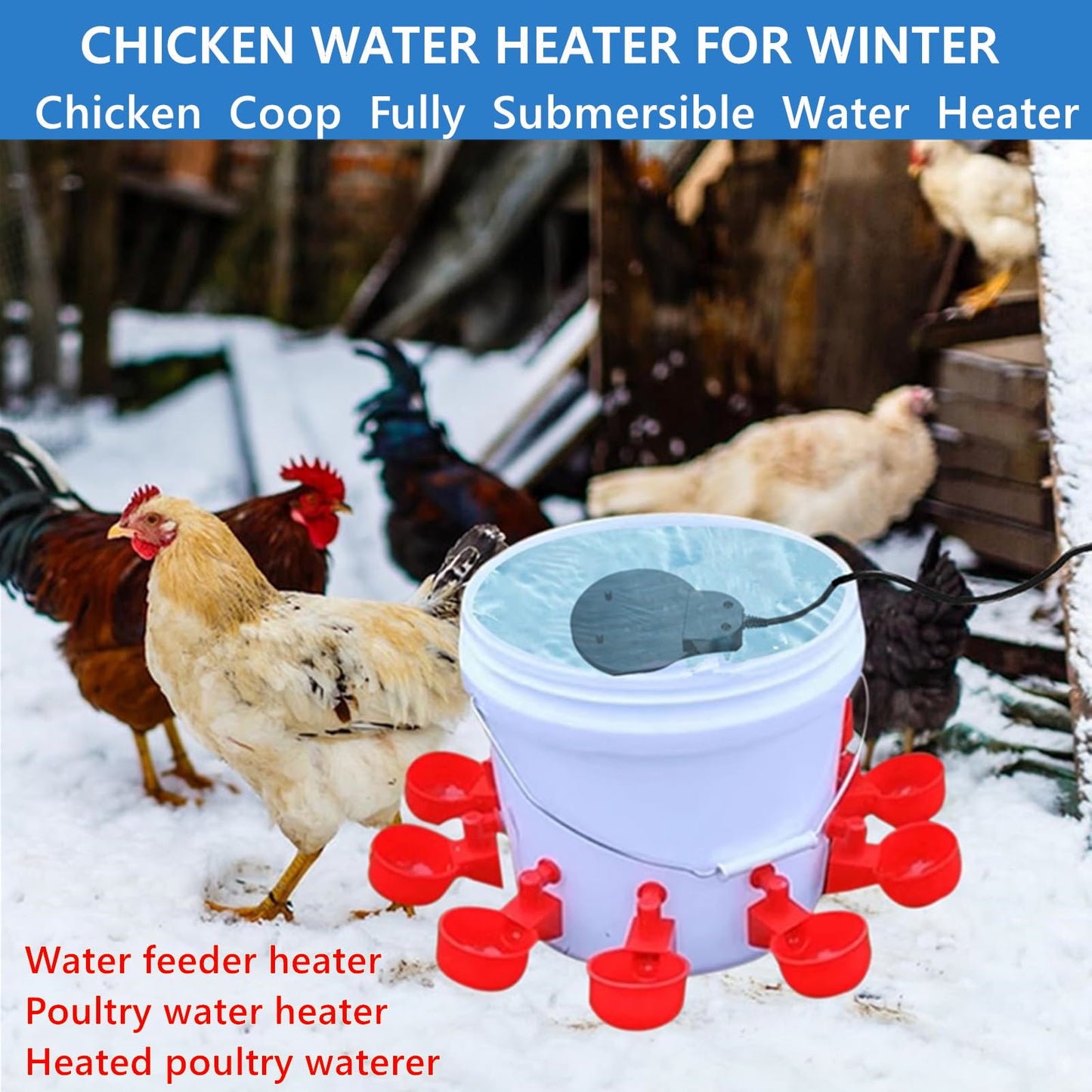 KNEOYR 500W De-icer Submersible Bird Bath Heater - Ideal for Livestock, Poultry, Horses, Cows, Birds, Chicken Waterers - Winter Use - Aluminum Cast for Efficiency