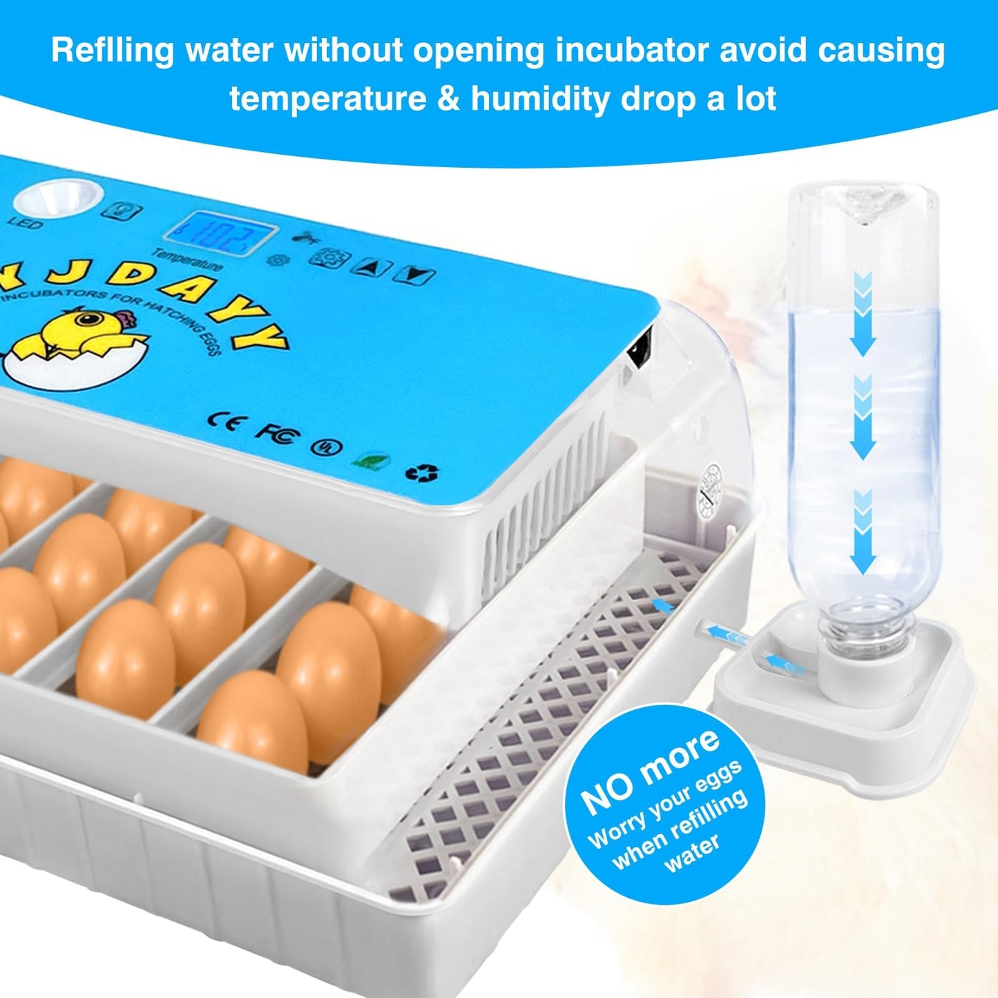 Incubators for Hatching Eggs 15-35 Eggs Incubator with Automatic Egg Turning and ℉Temperature Display LED Candler Poultry Incubator for Hatching Chicken Duck and Quail Incubator (Blue)