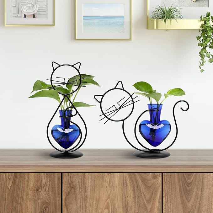 Plant Terrarium Plant Propagation Station Cat Lover Gifts for Women Plant Lovers Home Office Decor Cat Desk Accessories