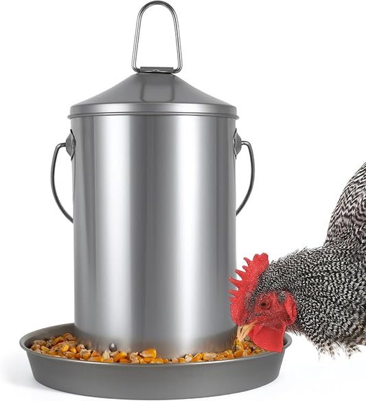 6.6lb Stainless Steel Hanging Chicken Feeder, Metal No Waste Poultry Feeder, Rustproof, Reusable, Long-Lasting, Gravity Feed Chicken Coop Accessories for Chicken, Geese, Duck, Hens, Rooster, Chick