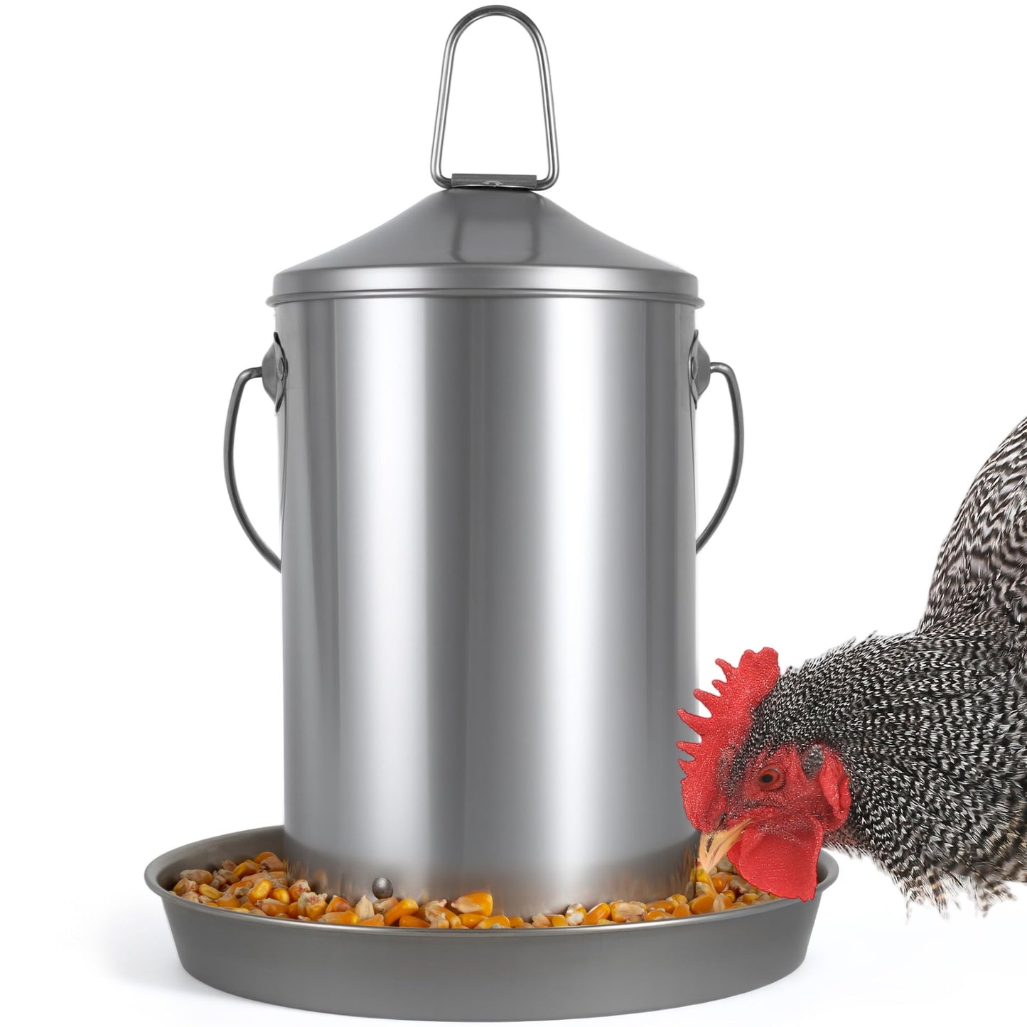6.6lb Stainless Steel Hanging Chicken Feeder, Metal No Waste Poultry Feeder, Rustproof, Reusable, Long-Lasting, Gravity Feed Chicken Coop Accessories for Chicken, Geese, Duck, Hens, Rooster, Chick