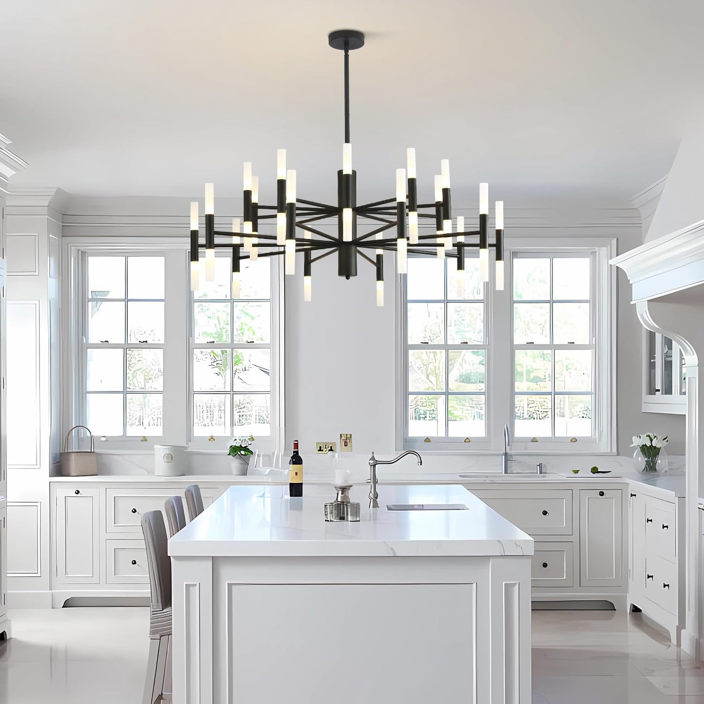 KCO Lighting Black Sputnik Light Fixture Vintage Chandelier 40 Lights Mid Century Modern LED Transitional Farmhouse Bedroom Ceiling Light