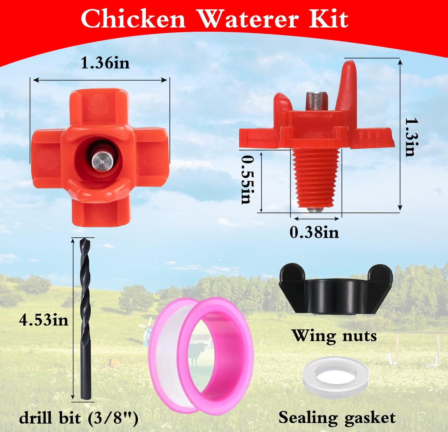 12 Pcs Horizontal Chicken Waterer Nipples with Drill Bits, Leakproof Poultry Watering System for Chicken Coop, Durable ABS Plastic & Stainless Steel, Water Saving Design for Outdoor Use