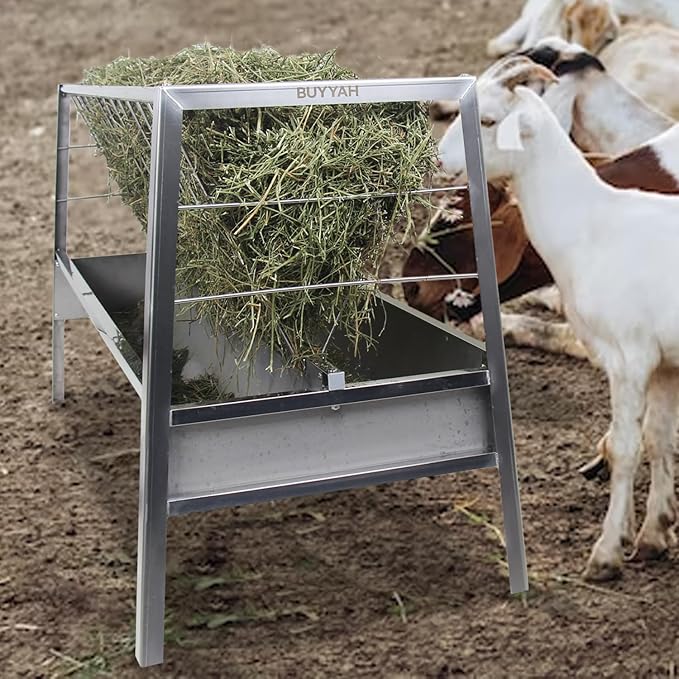 Stainless Steel Pasture Feeder, 5-Feet, 77 Gallon Capacity Livestock Feeder with Deeper Feeding Pan, Easy to Assemble and Carry, Feeding Goats, Sheep and Ponies, for Farms, Sheep Sheds