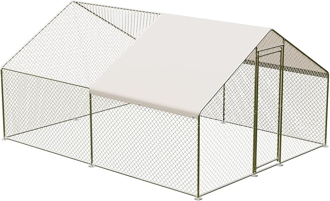 Large Metal Chicken Coop, Large Chicken Run, Walk-in Poultry Cage with Waterproof and Anti-Ultraviolet Cover for Outdoor Yard Farm Use (9.8' L x 13.1' W x 6.6' H)