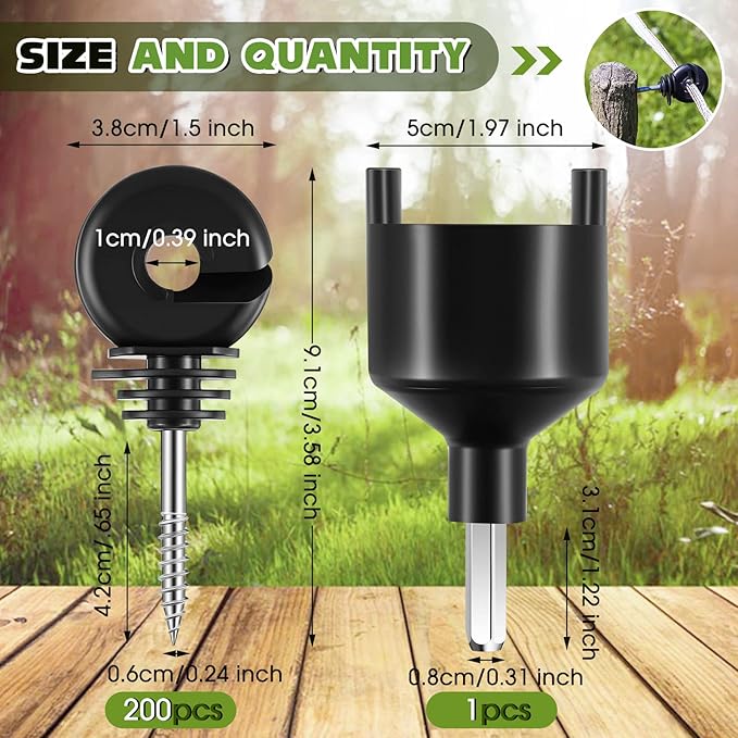 Sweetude 200 Pcs Electric Fence Insulator with 1 Pcs Insulator Socket Tool Screw in Ring Post Wood Post Electric Fence Ring with Socket Tool for Animal(Black)