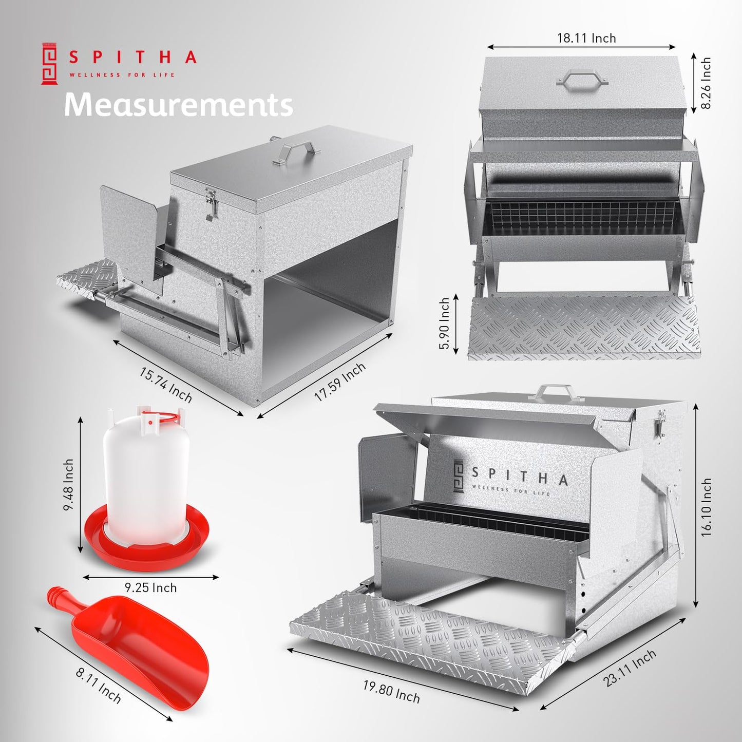 SPITHA Automatic Chicken Feeder-Large Metal Poultry Feeder(40lb Feed Capacity)16 Chickens for 14 Days Chicken Feeders No Waste Auto Food Dispenser Chickens Coop Accessories Chicken Food for Laying Hen