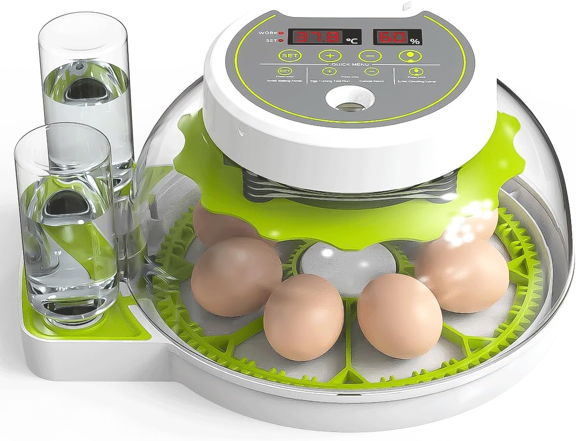 HOWUXZO Incubators for Hatching Eggs, 8 Egg Incubator with Automatic Egg Turning, Temperature and Humidity Display, Egg Candler, Chicken, Quail, Duck, Goose, Incubator for Home & Farm