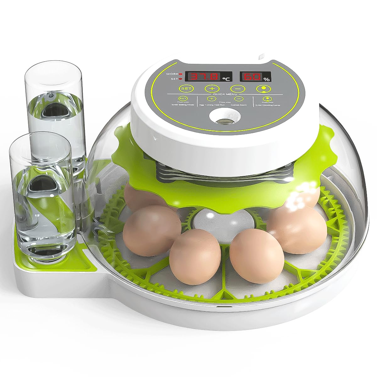 HOWUXZO Incubators for Hatching Eggs, 8 Egg Incubator with Automatic Egg Turning, Temperature and Humidity Display, Egg Candler, Chicken, Quail, Duck, Goose, Incubator for Home & Farm