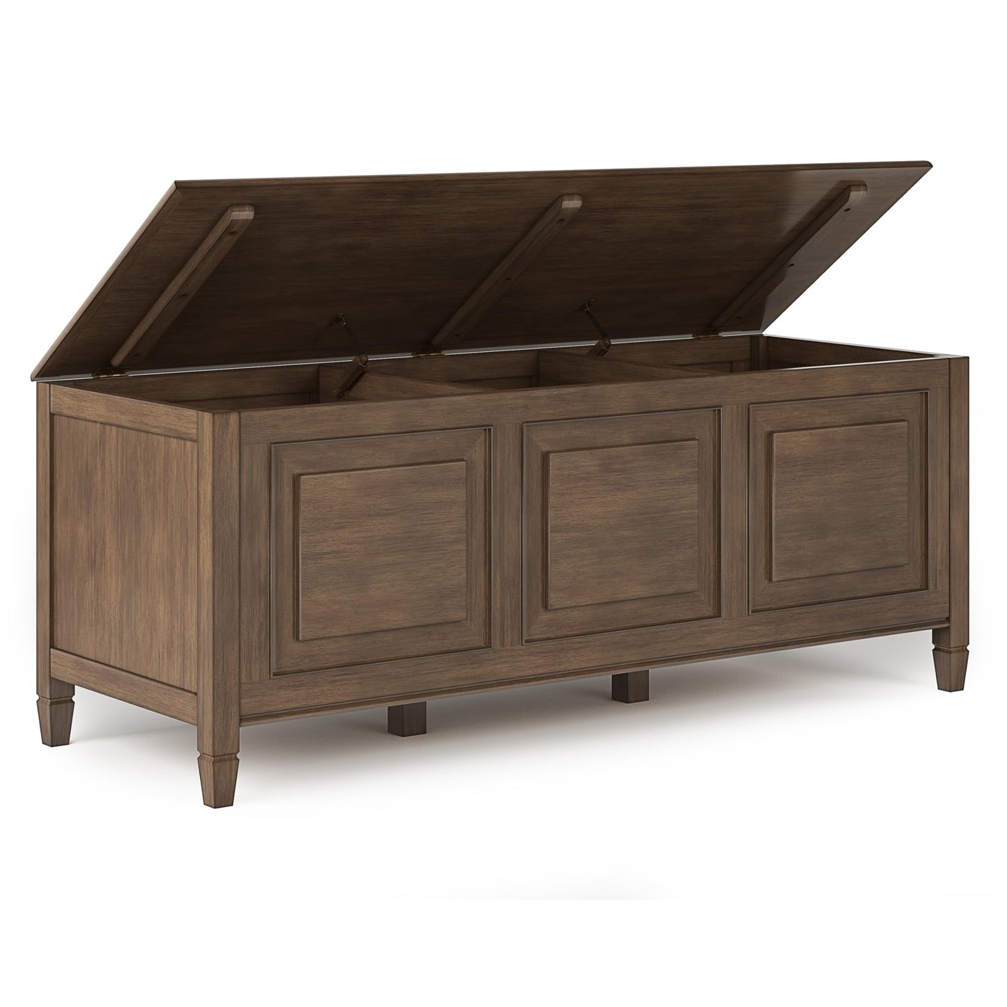 SIMPLIHOME Connaught Entryway Storage Bench - 51 inch Wide Solid Wood Storage Trunk Seat in Natural Aged Brown, Traditional Bench for Entryway or Living Room with Lift-Up Lid and Decorative Moulding