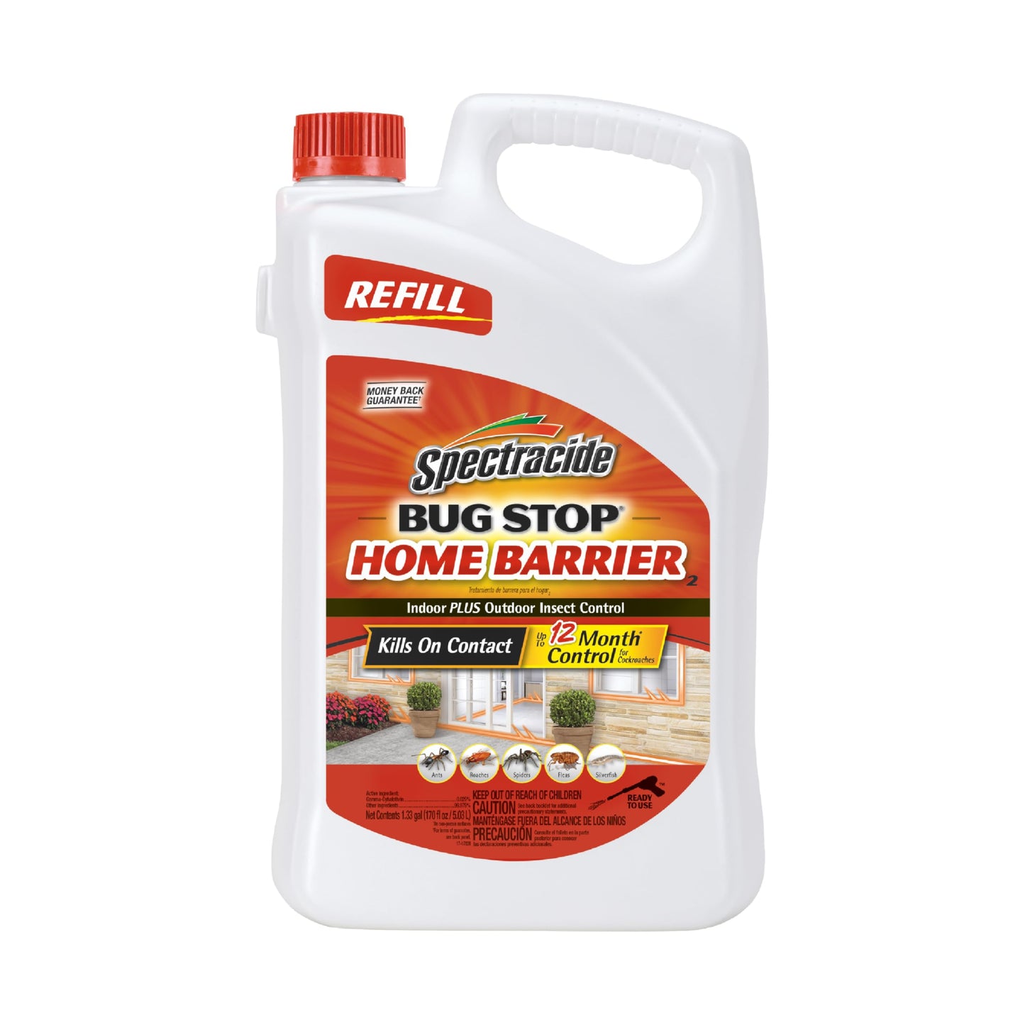 Spectracide Bug Stop Home Barrier Spray, Kills Ants, Roaches and Spiders On Contact, Indoor and Outdoor Insect Control, 1.33 Gallon