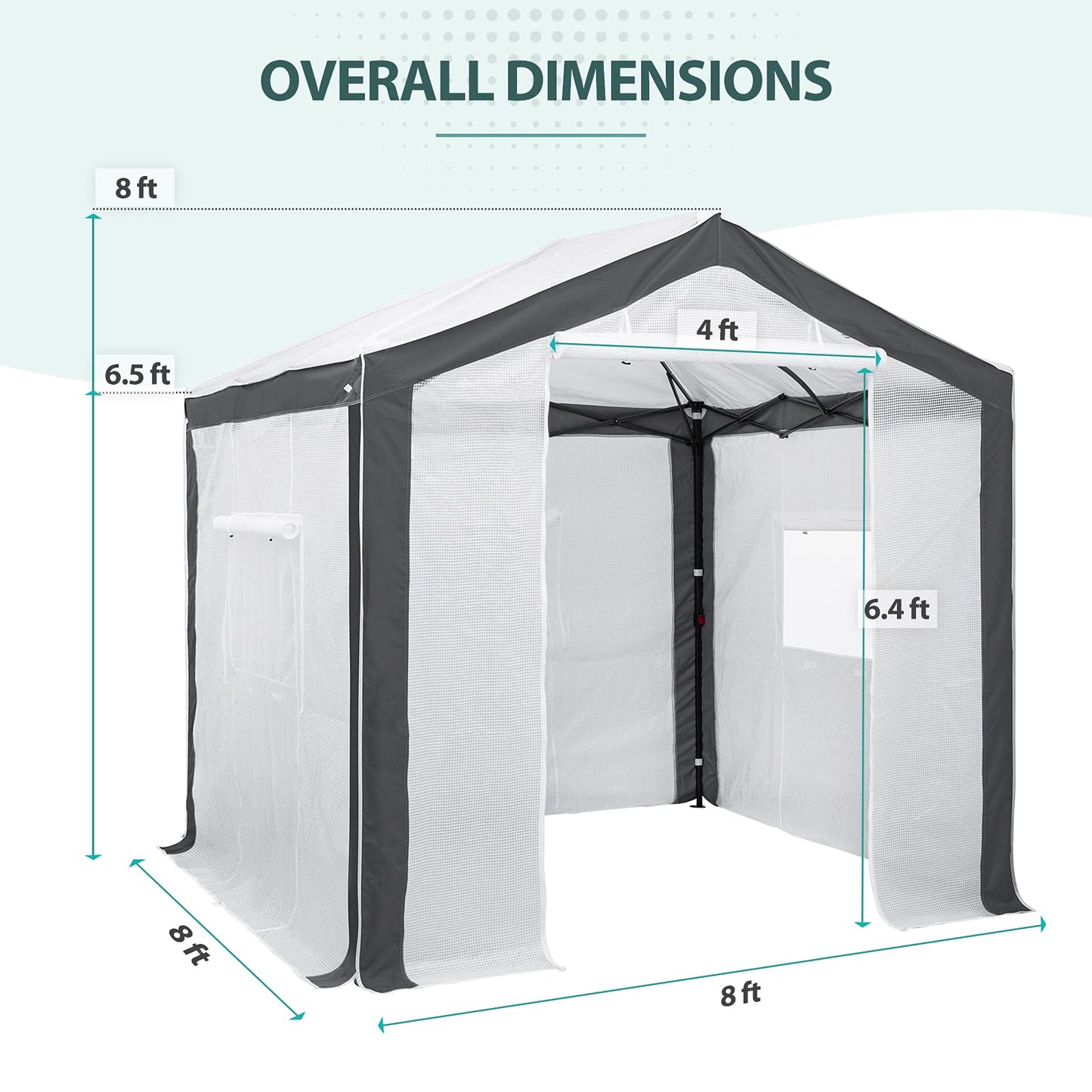 EAGLE PEAK 8x8 Portable Walk in Greenhouse with Polyester Reinforced Corners, Heavy Duty Instant Pop Up Indoor Outdoor Green House, Front Roll Up Zipper Entry Door and Mesh Windows, Gray/White