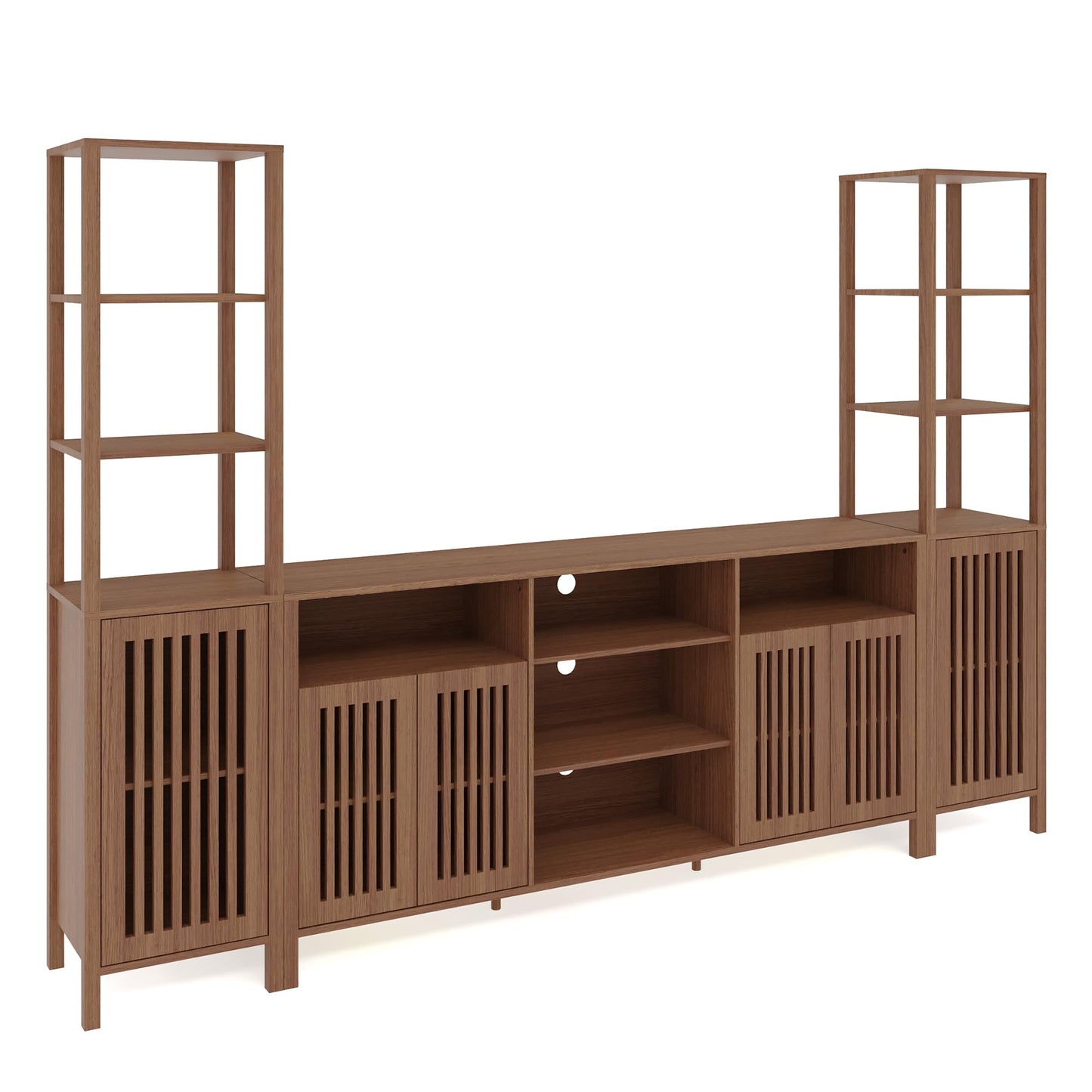 Farmhouse TV Stand for TVs Up to 70 in, Entertainment Center with Bookshelves, Media Center with Storage Cabinet & Adjustable Shelves for Living Room Bedroom Home Theater