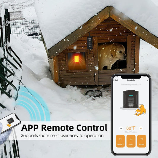 Dog House Heater With Thermostat, Dog Heater With Wifi Control, Pet House Heater For Outside Doghouse, 300w Chicken Coop Heater With Ac For Winter Time, Heater For Dog House Outdoor,45-113°F