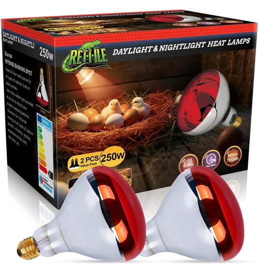 MISDOOD Infrared Heat Lamp 250 Watt 2 Pack, 120v R40 Incandescent Heating Bulbs for Reptiles Chicks Food Puppies Bathroom, E26 Base, Red