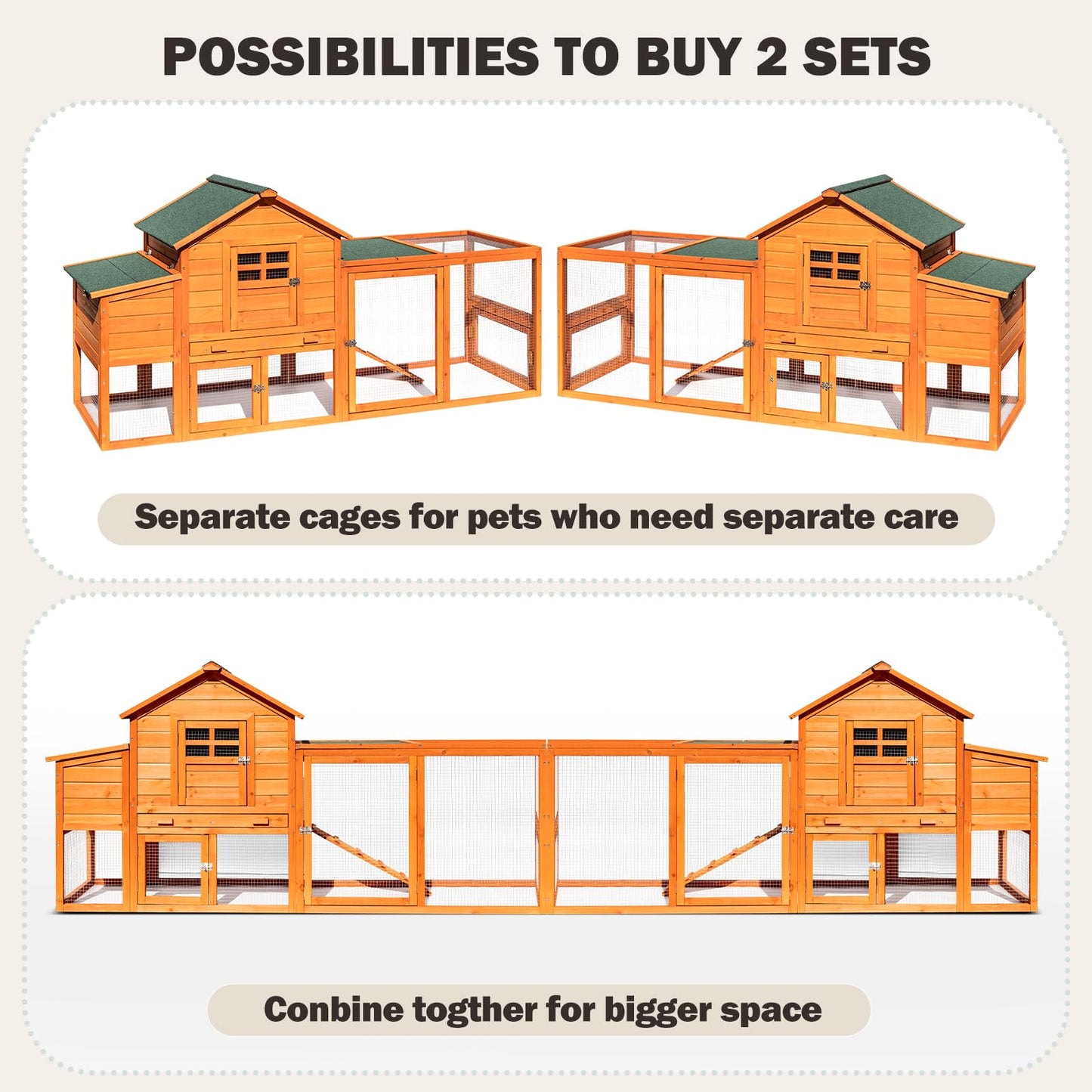 RUNSHED Chicken Coop for 4-6 Chickens Outdoor Wooden Hen House Poultry Pet Hutch for Backyard w/Run Cage & Nesting Box