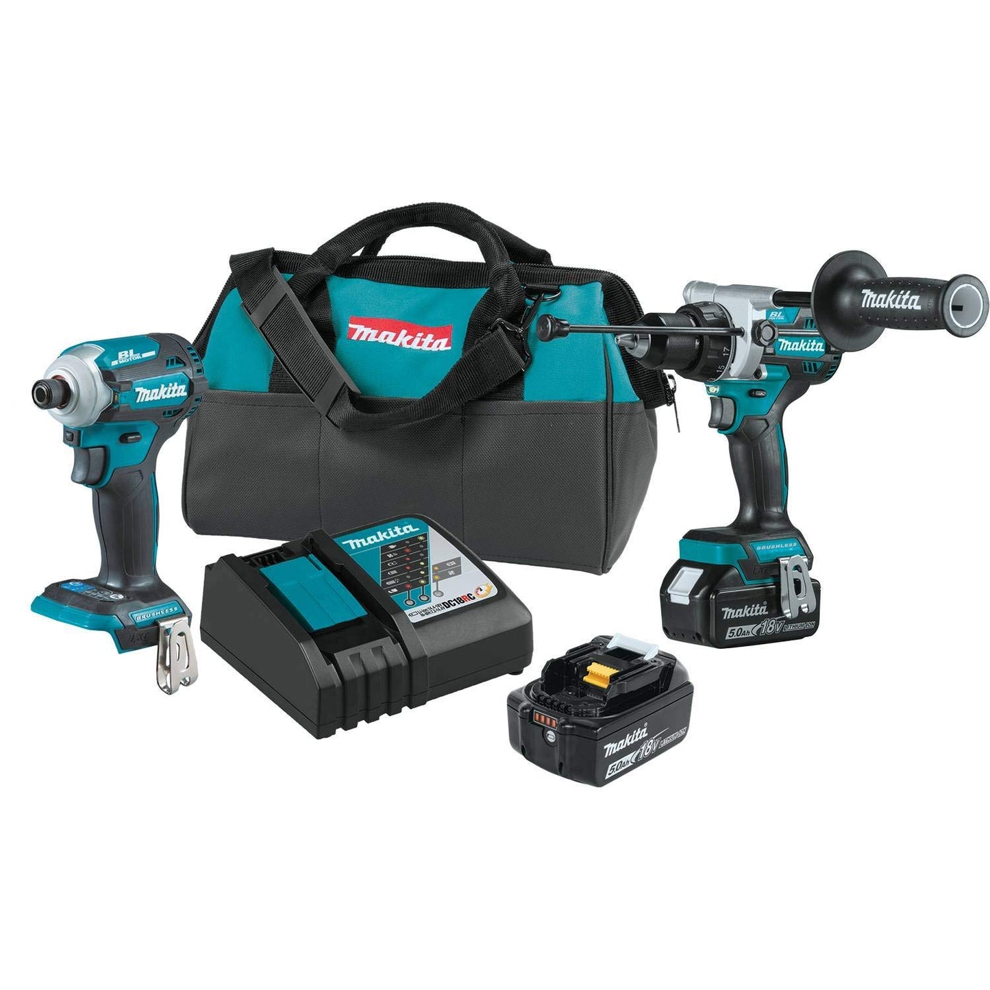 Makita XT288T 18V LXT® Lithium-Ion Brushless Cordless 2-Pc. Combo Kit (5.0Ah) with bonus BL1850B-2 18V LXT® Lithium-Ion 5.0Ah Battery, 2/pk