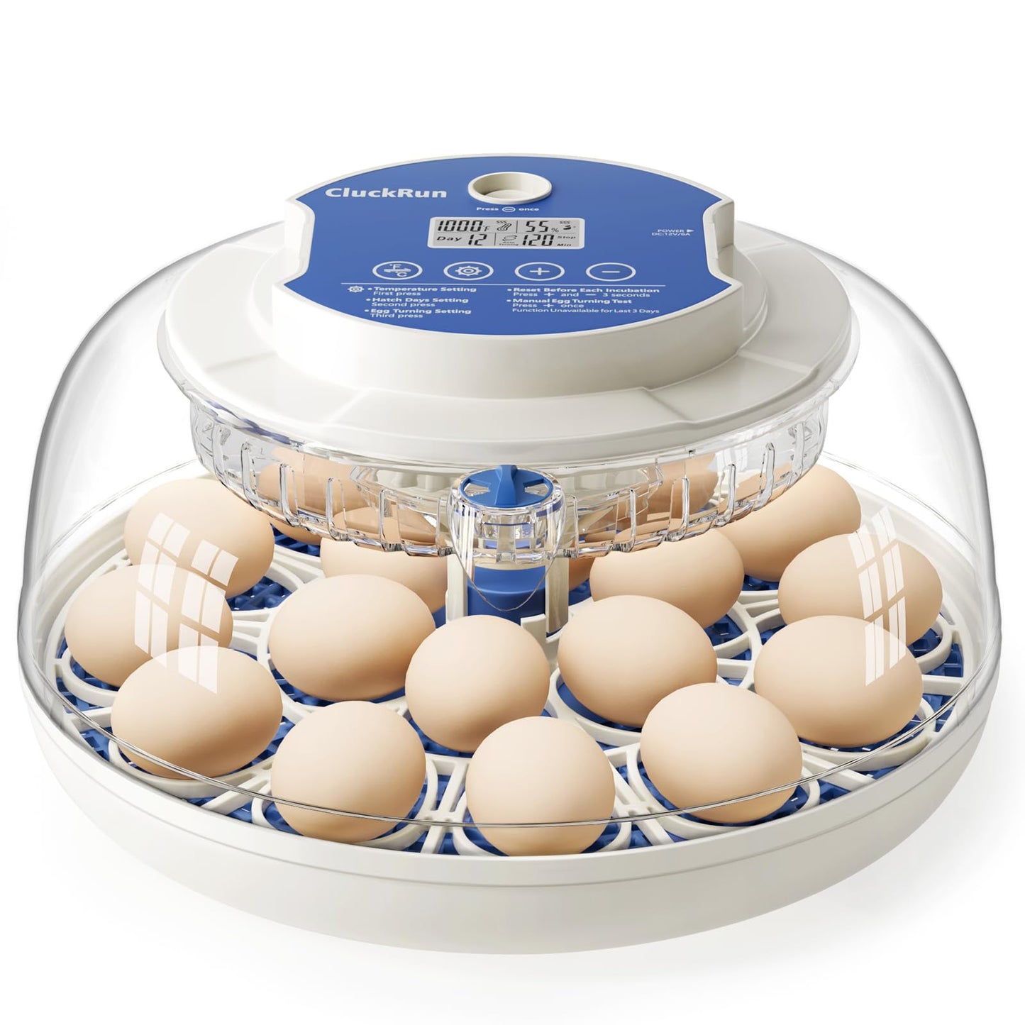 18 Egg Incubator, Hatch Day and Humidity Display, Automatic Turning and Stop, 2 Size Egg Trays, Candling Light, Automatic Water Refill, Air Vent, Hatching Chicken Quail Duck Turkey Goose Birds