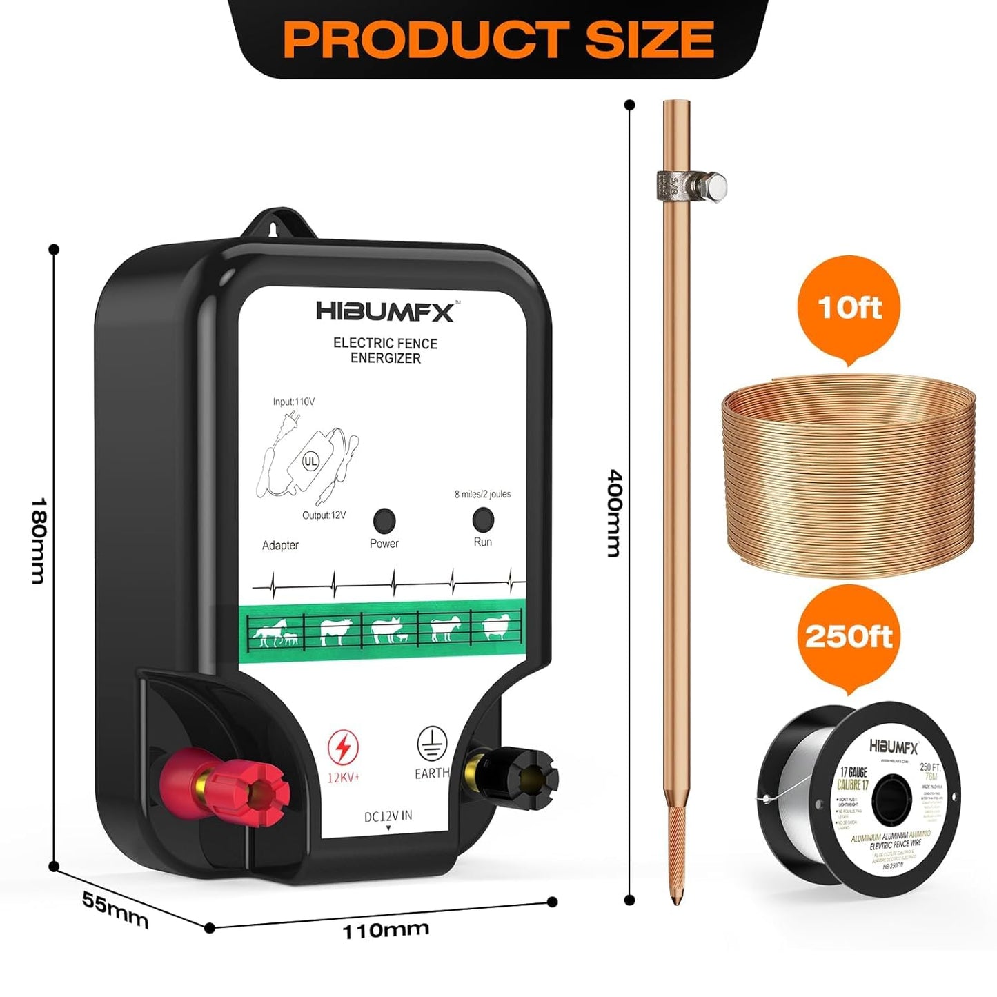 Fence Charger, Electric Fence Energizer Fencing System for Containing Dogs, Livestock and Preventing Wild Animals Intruding