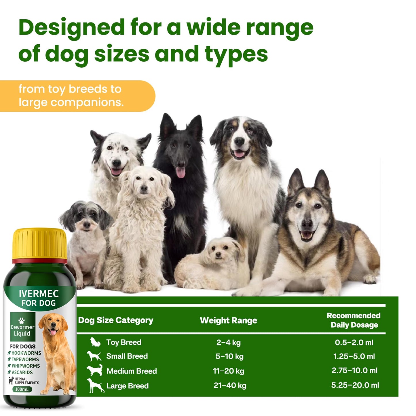 QIFEISHANKA lvermect Dewormer Liquid for Dogs, Broad Spectrum for All Wormer, Digestive Cleanser Treatment, Hookworms, Lung Worms, Pin Worms, Round Worms