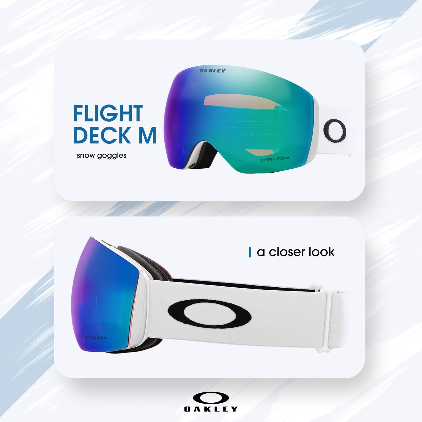 Oakley Flight Deck L OO7050 Matte White w/Prizm Argon Ski Goggles For Men For Women + Bundle Accessory Leash Kit, Microfiber Pouch