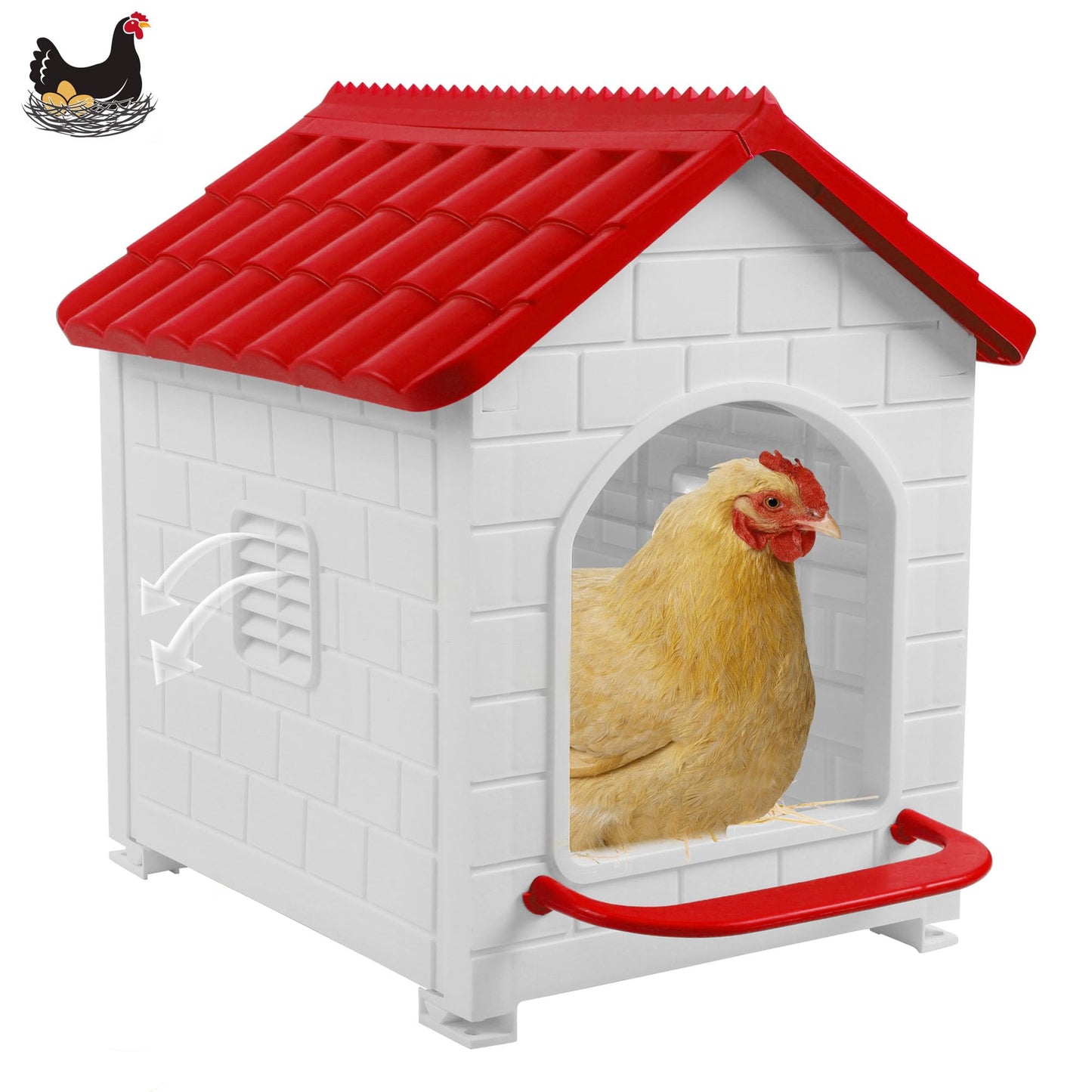 Chicken Nesting Box, 100% Waterproof Hens Nesting Box for Laying Eggs for Hens, Ducks and Poultry, Large Signle Compartment Chicken Nesting Boxs Indoor & Outdoor (Red)
