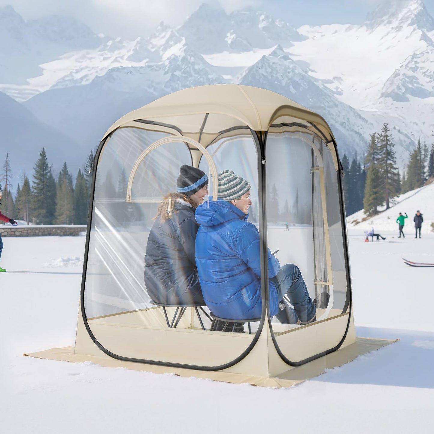 VEVOR Pop Up Sports Tent, 50x50x66.9 Instant Weather Proof Clear Tent for 2 Person, Portable Foldable Dome Shelter with Removable Floor Mat & Top Cover, for Watching Sports Events, Camping, Fishing