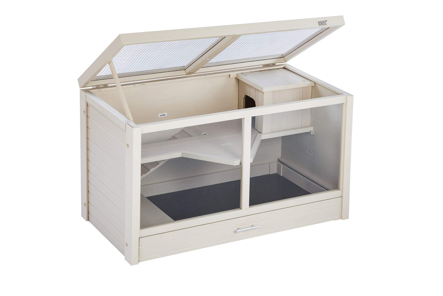 New Age Pet ECOFLEX Park Avenue Indoor Rabbit Hutch - Durable Composite with Scratch-Resistant Polycarbonate Panel, Stainless Steel Mesh Lid, Easy Assembly, 2 Rabbits Capacity