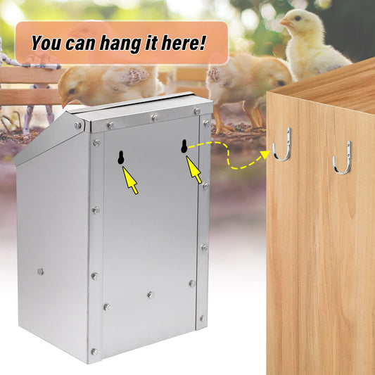 KHEARPSL Stainless Steel Wall Mounted Chicken Feeder Hanging Automatic Poultry Feeder with Lid Weatherproof Metal Poultry Feeders Trough(10LB Capacity)
