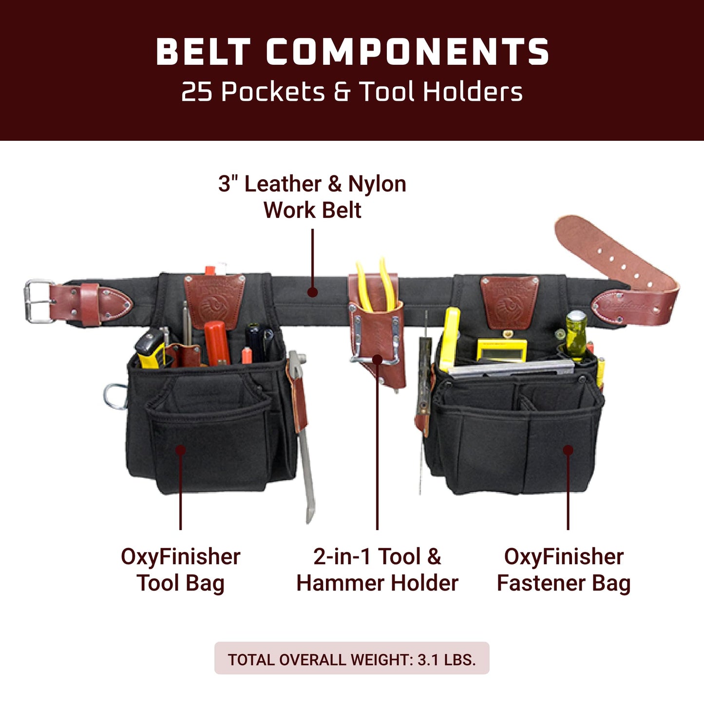 Occidental Leather The Finisher Tool Belt Set - X-Large, Left Hand - 25 Pockets & Tool Holders - Made in USA