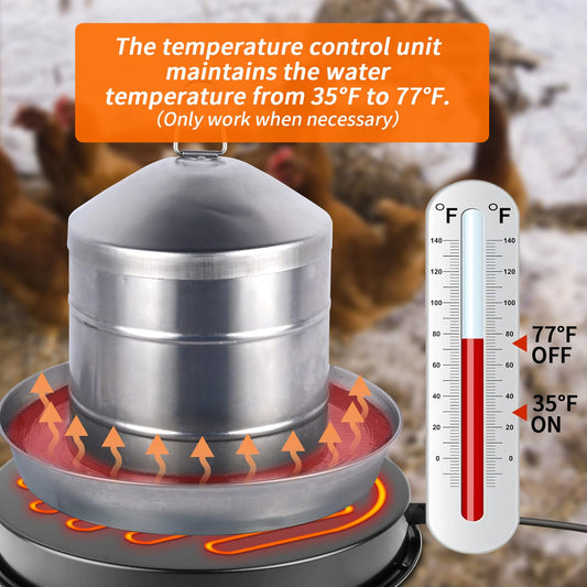 Chicken Water Heater for Winter, 110Watt Thermostat Heated Poultry Waterer Base with 9.8ft Power Cord，Suitable for Poultry Waterer (Black, 11INCH-2PACK)