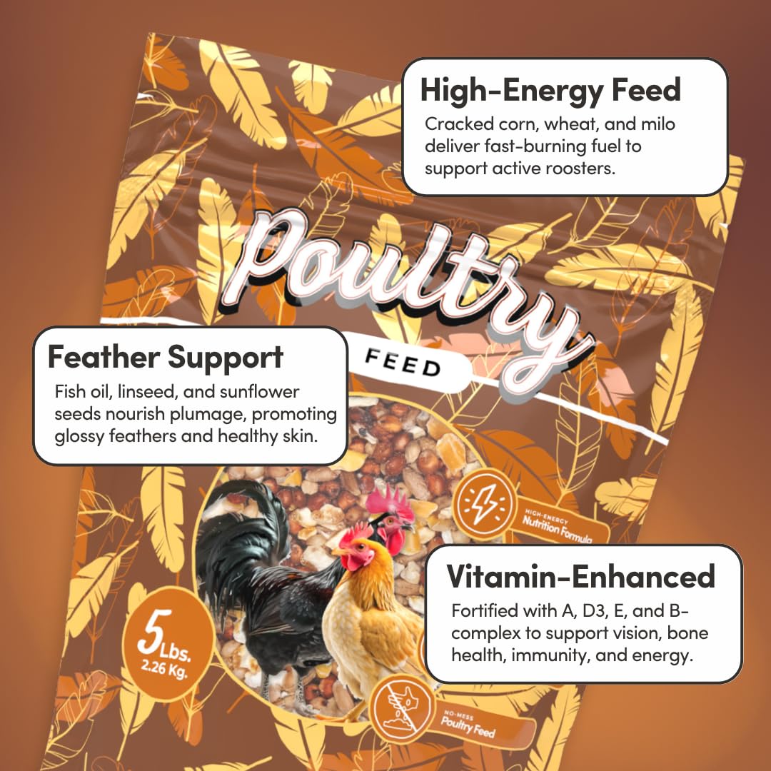 Mycelium Organic Rooster Feed (5 LB Bag) | High-Protein Chicken Feed for Energy, Feather Health & Daily Performance | Balanced Poultry Blend with Grains, Legumes & Fish Meal | Non-GMO, Made in USA