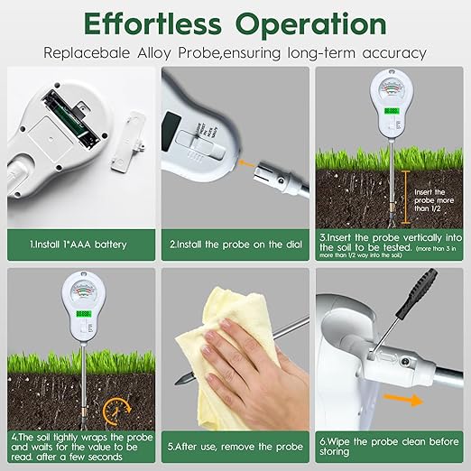6-in-one Soil Test Kit-Soil Moisture Meter/PH Meter/Fertility/Sunlight Intensity Soil Tester, LCD Air Hygrometer&Temperature Moisture Meter for Plants-Garden, Lawn,Farm,1 Pack Detachable Probe