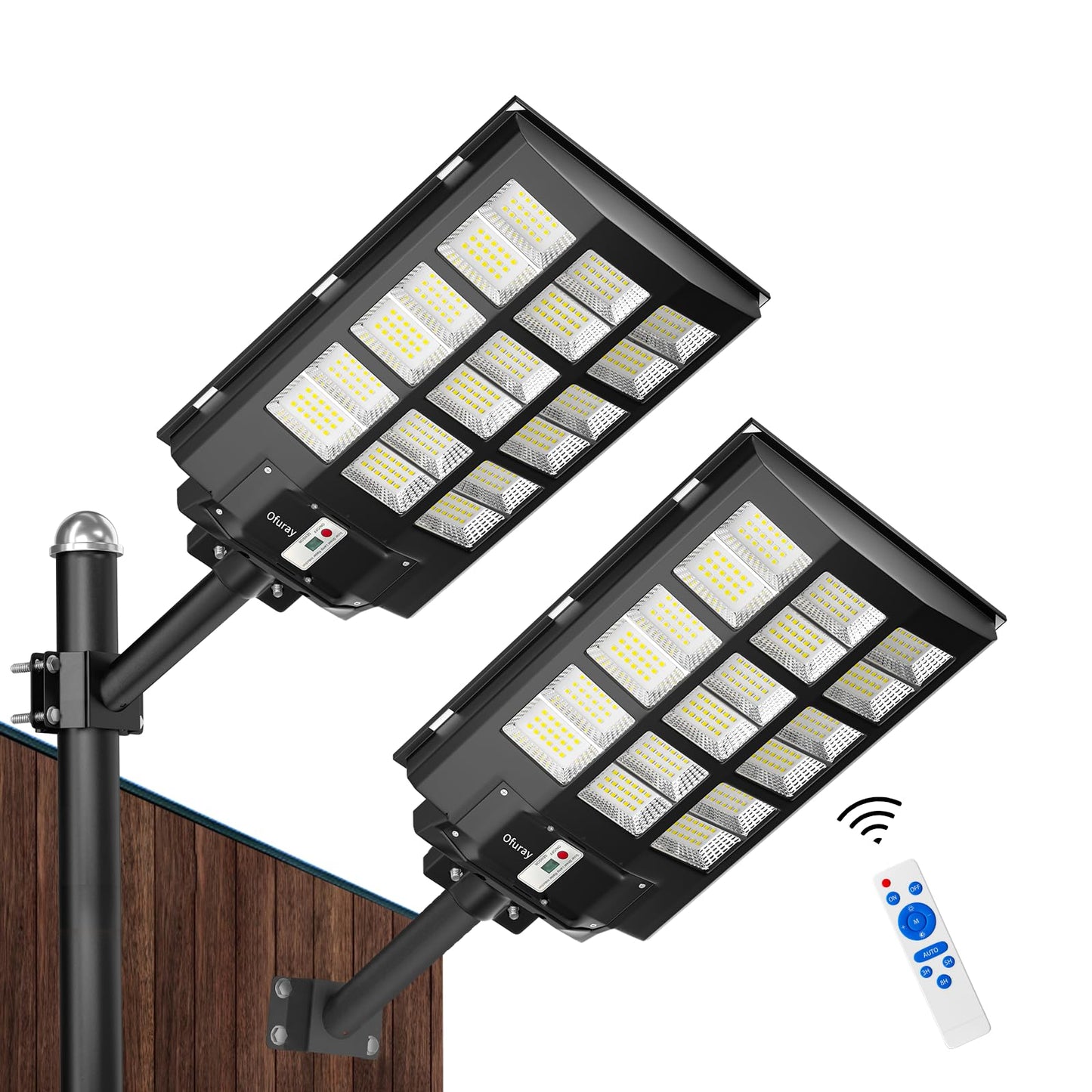 Ofuray Of-3600W Solar Street Light Outdoor, 360000LM Solar Street Light Parking Lot Lights Commercial Dusk to Dawn, 6500k IP67 Waterproof Led with Remote Control Motion for Street,Court,Tree 2Pcs