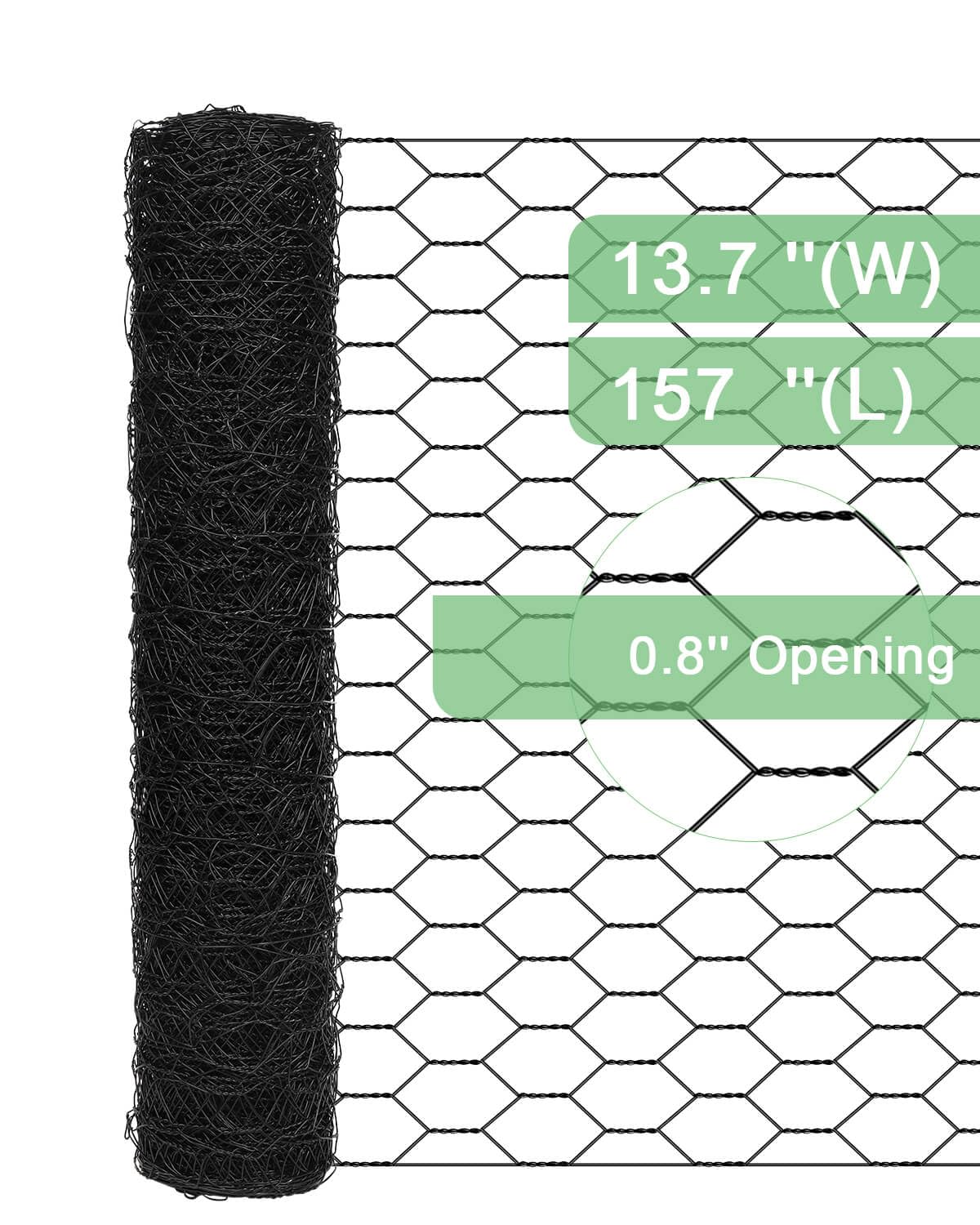 Garden Poultry Black Chicken Wire - 13.7 '' × 157 '' Chicken Wire for Crafts, Garden Fence Animal Barrier, 0.8 inch Mesh Poultry Netting Fence, Pet/Rabbit/Chicken Wire Fencing