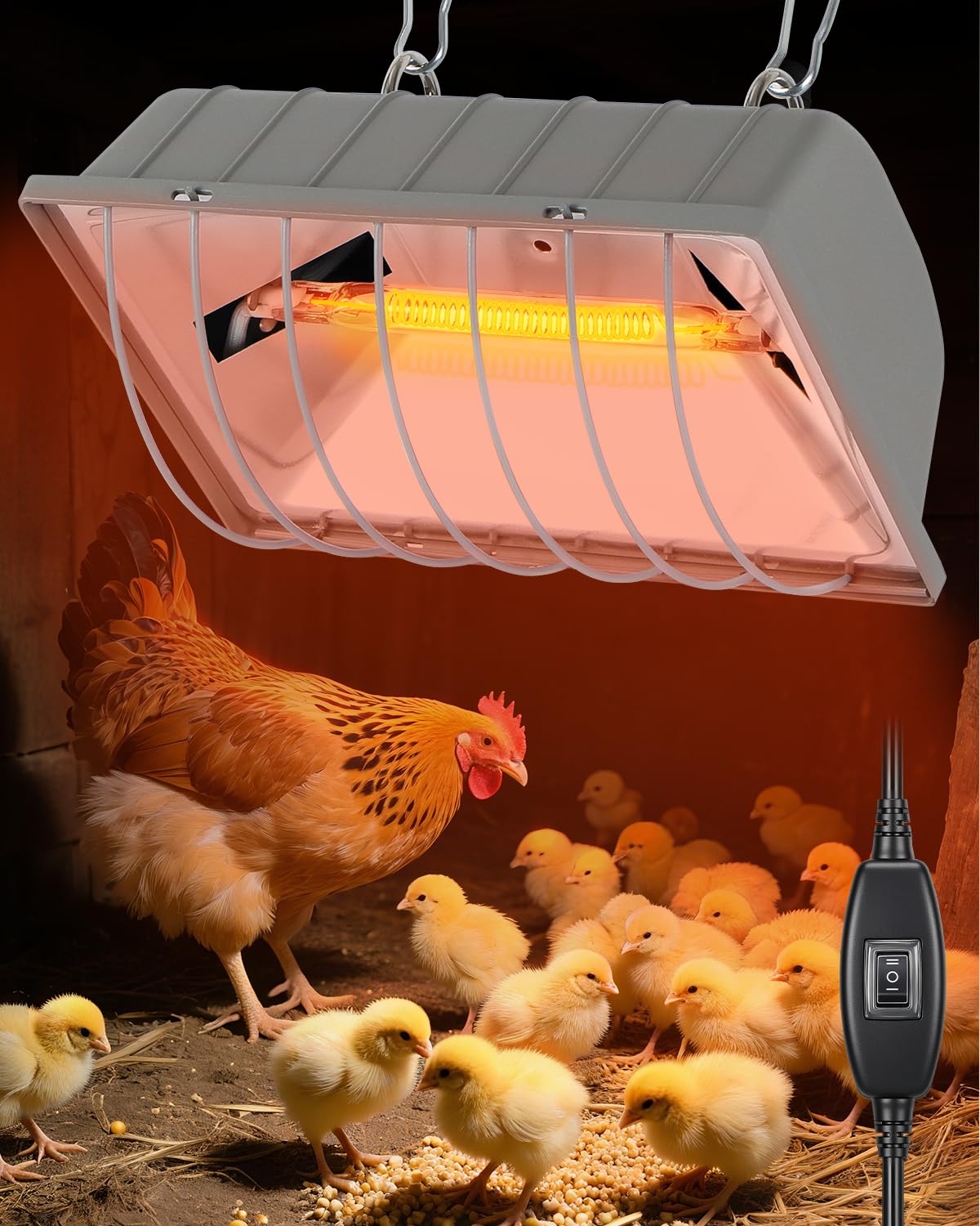 JIAXIDE Dual-Mode 300W Heat Lamp for Chickens - Long-Lasting Chicken Coop Heater & Chick Brooder Kit Companion, Safe Design with 7.87ft Cord for Poultry, Ducks, and Other Livestock
