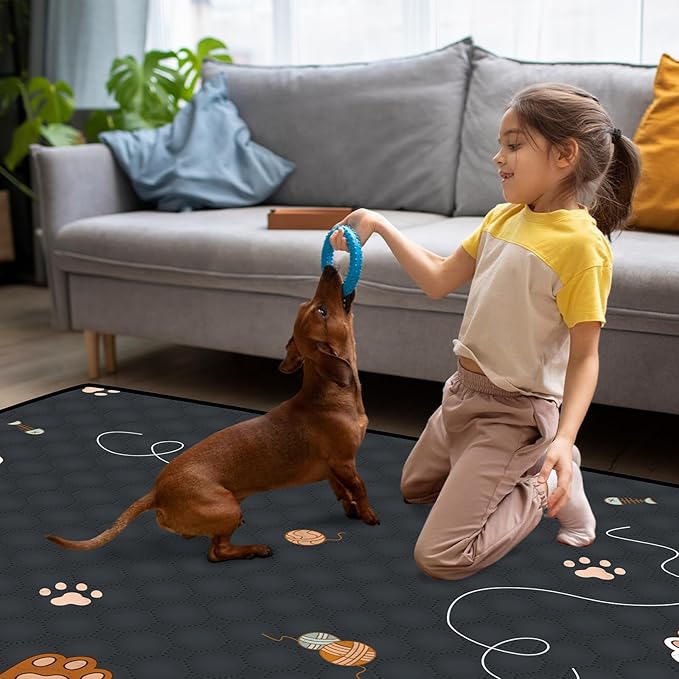 Guinea Pig Cage Liner Washable, 72in x 72in Ultra-Absorbent Guinea Pig Bedding for Cage Non-Slip Leak-Proof Pee Pads for Dogs Rabbit Bunny Cat Litter Mat, Black