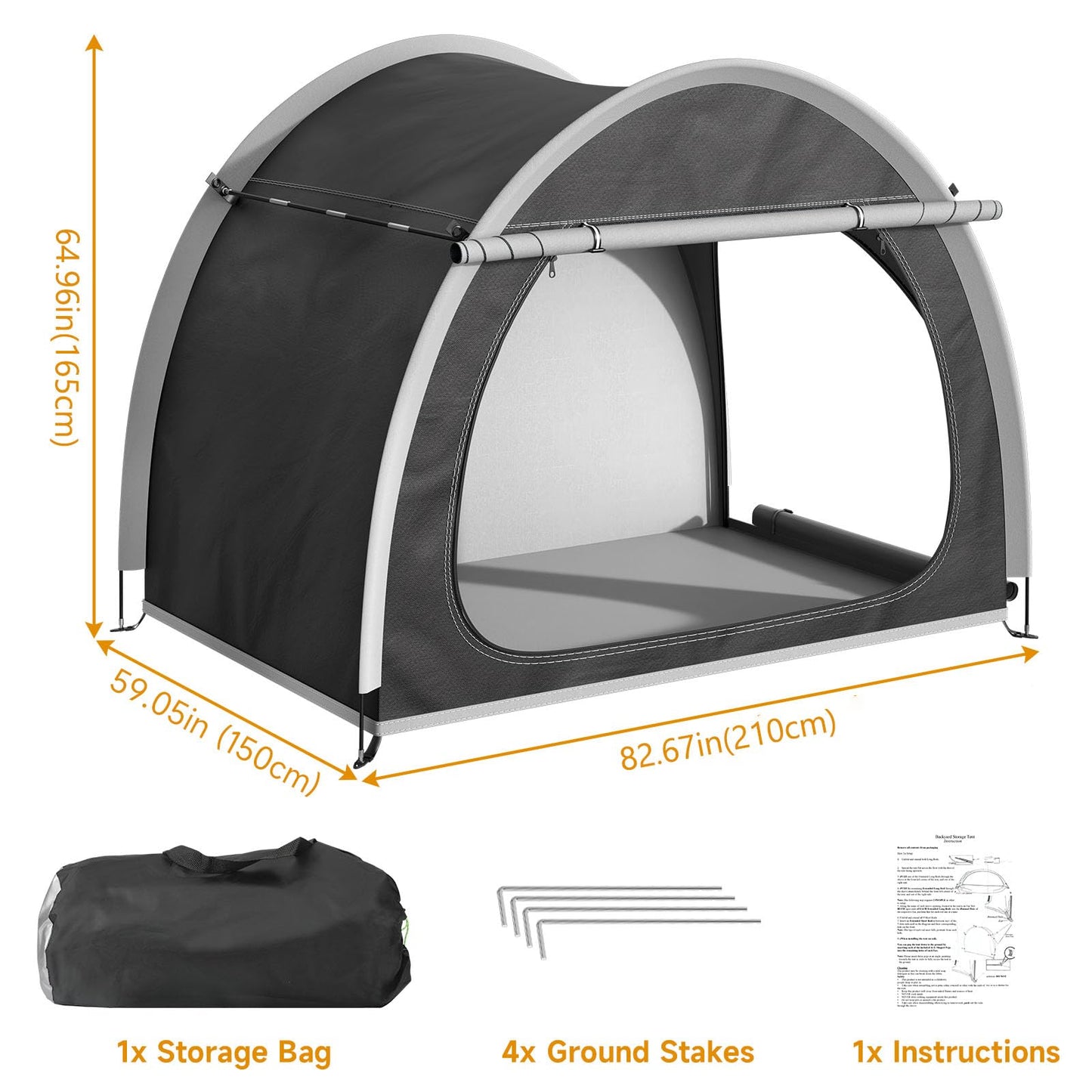 RAOOT Bike Storage Shed Tent, Oversized Storage Tent for 3-4 Bikes, Portable Foldable Garage/Garden Storage Tents, Waterproof Anti-uv Outdoor Bicycle Cover