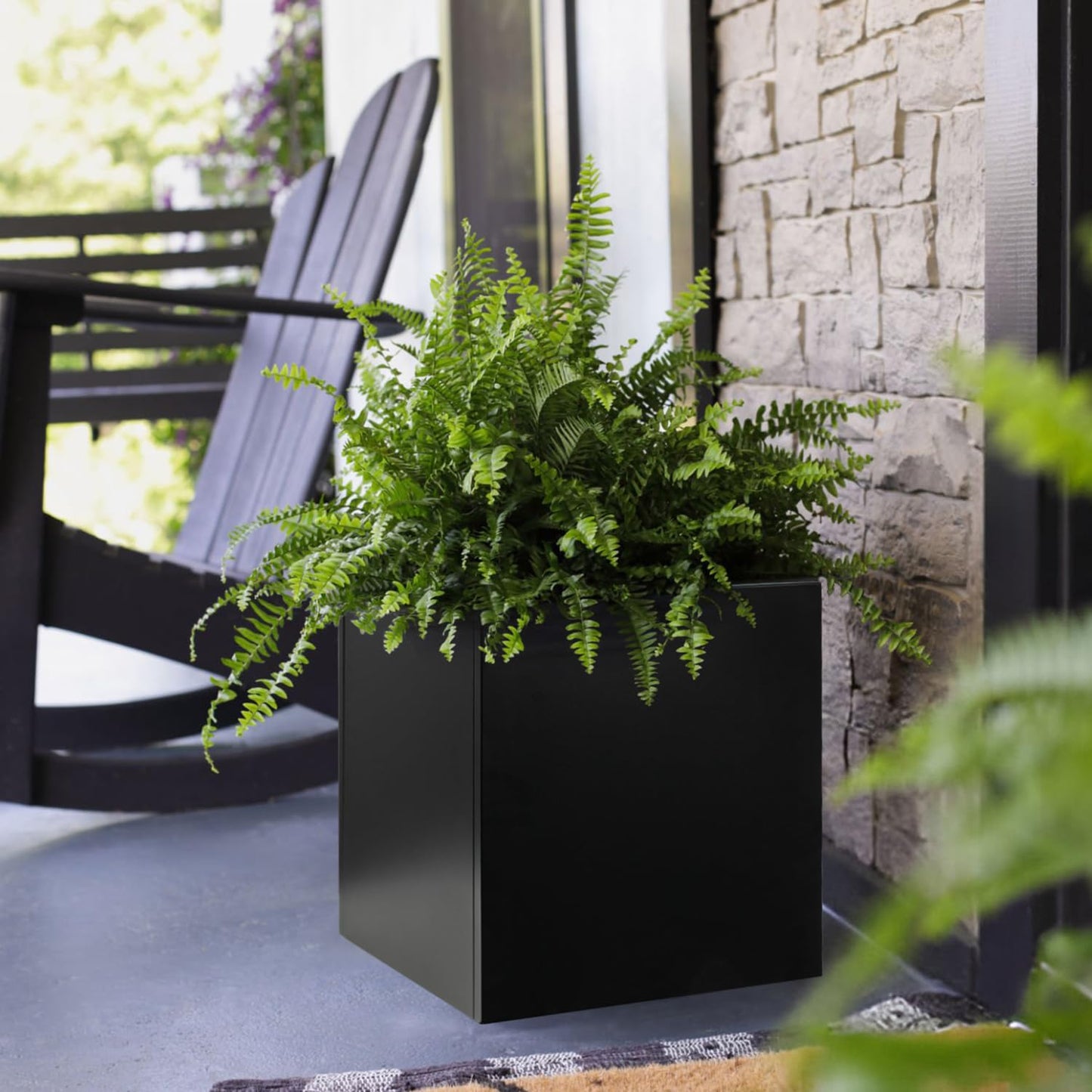 GZGNEEVL Galvanized Steel Black Planter Box Square 27.6 in Metal Large Planter Box Outdoor Indoor Huge Cube Heavy Duty Flower Pot Modern Commercial Residential for Patio, Deck, Yard, Garden