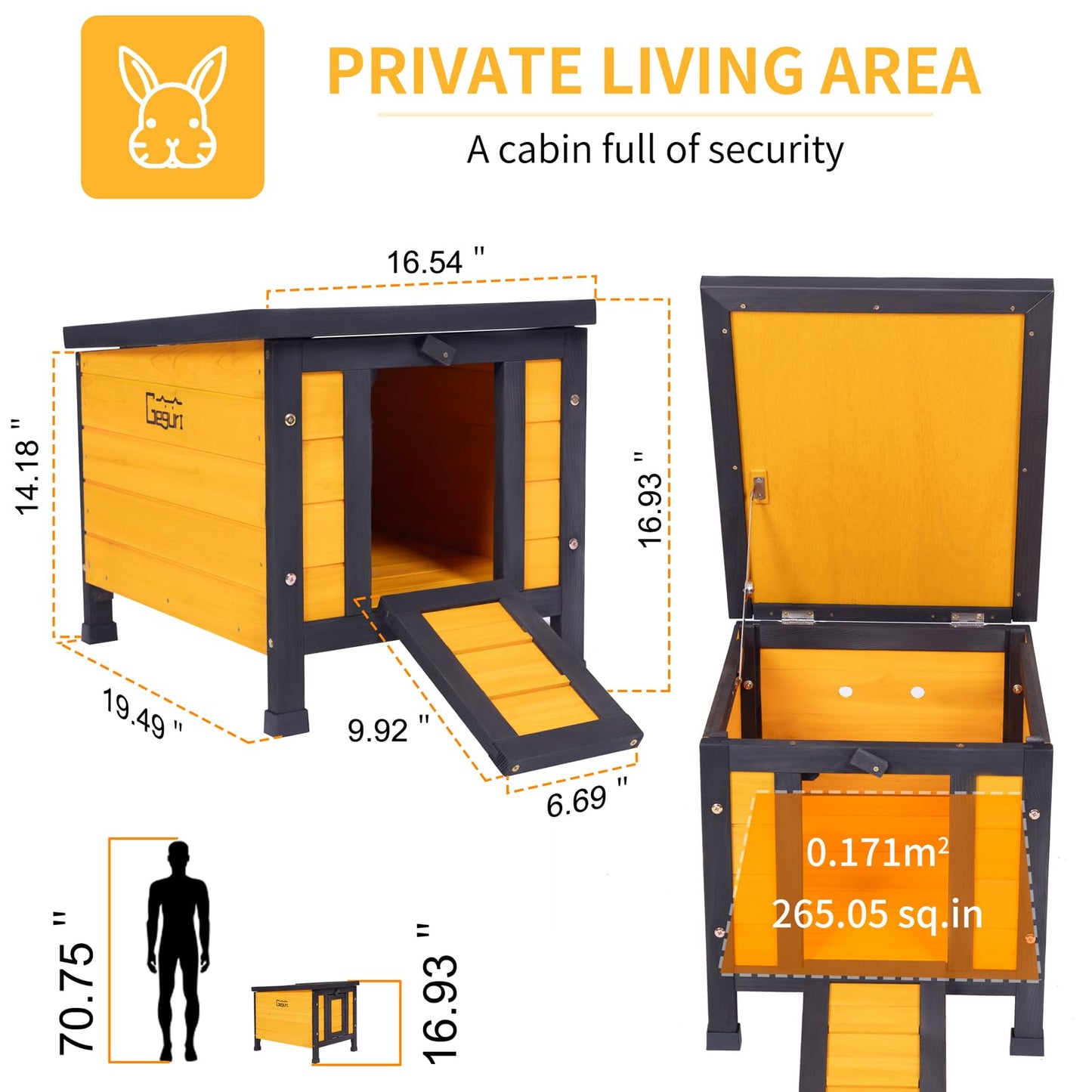 GEGURI Outdoor Cat House Weatherproof, Rabbit Hutch & Indoor Bunny Cage, Wooden Shelter for Feral Cats, Rabbits, Chickens & Small Animals