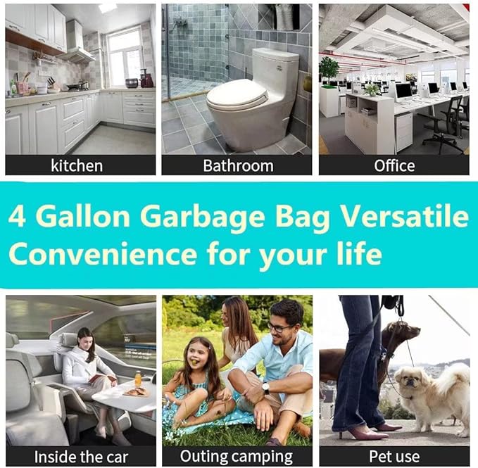 Trash Bags Small 270 Counts Handle Garbage Bag 4 Gallon Can liners for Bathroom, Bedroom, Office, Car, Home
