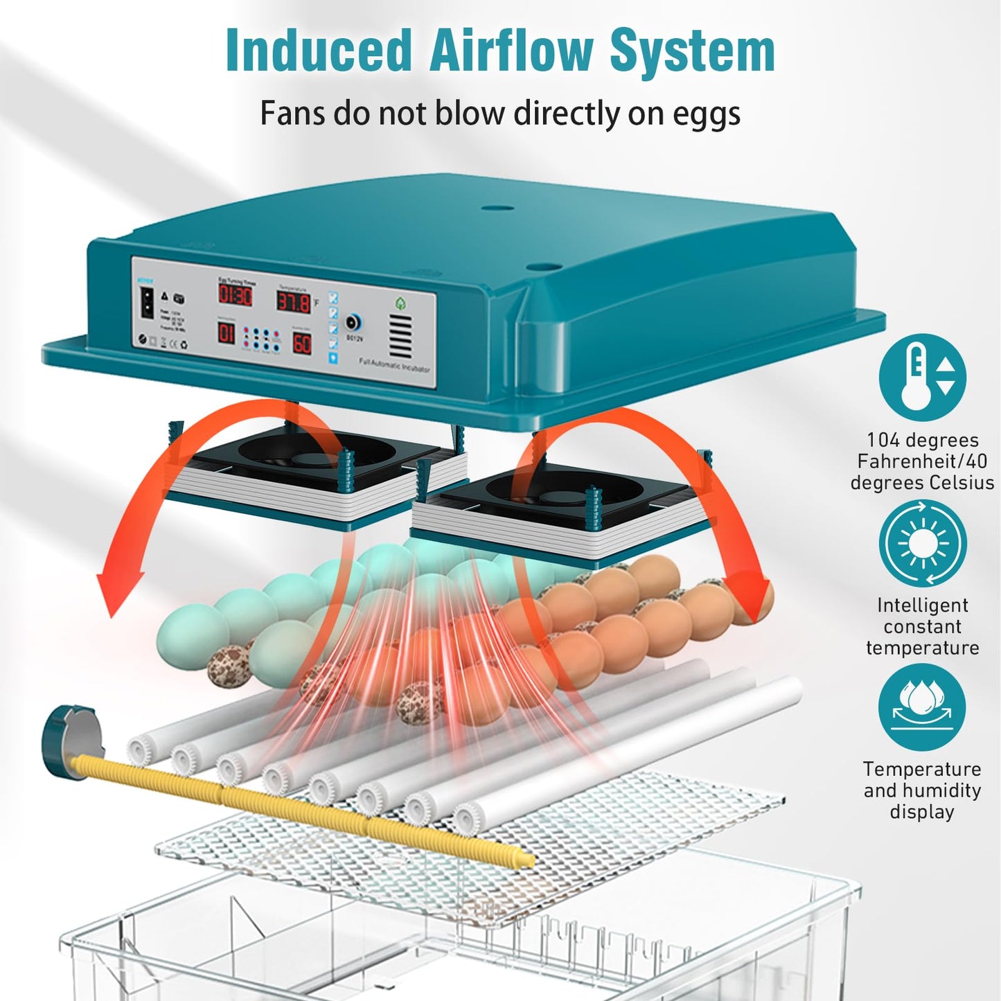 120 Egg Incubator with Humidity Display, Automatic Temperature Control and Egg Turner, Auto Water Replenishment for Hatching Chickens Quail Duck Goose