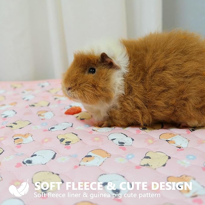 Guinea Pig Cage Liners, 59x31in 2 Pack Washable Guinea Pig Bedding, Waterproof Reusable & Anti Slip, Super Absorbent Guinea Pig Pee Pad for Small Animal, Rabbit, Bunny, Fit for C&C Cage, Pink