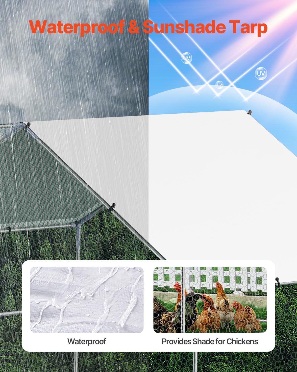VEVOR Large Metal Chicken Coop, 9.8x13.1x6.5 ft Large Walk in Chicken Runs for Yard with Cover, Hen House Enclosure with Security Lock, Outdoor Duck Rabbit Cage Poultry Pen for Backyard, Farm, Yard