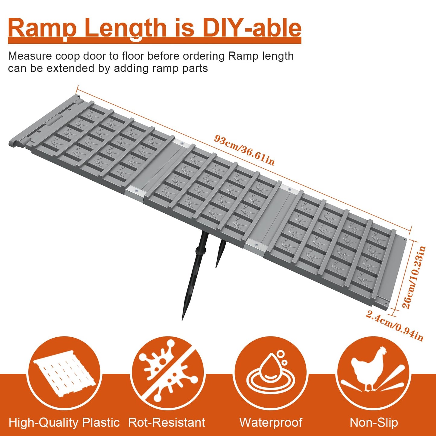 Chicken Coop Ramp for Coop: Chicken Ladder Ramp for Henhouse with Adjustable Angle and DIY Length - Chicken Roosting Steps for Leg Problem or Cannot Fly Chickens - Rot-Resistant & Waterproof