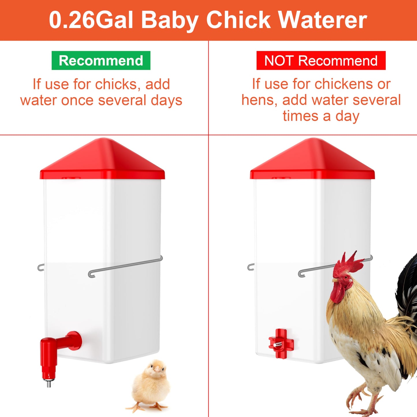 ZenxyHoC Baby Chick Waterers 2 * 0.26 Gal with Versatile- and Horizontal Nipple Drinkers