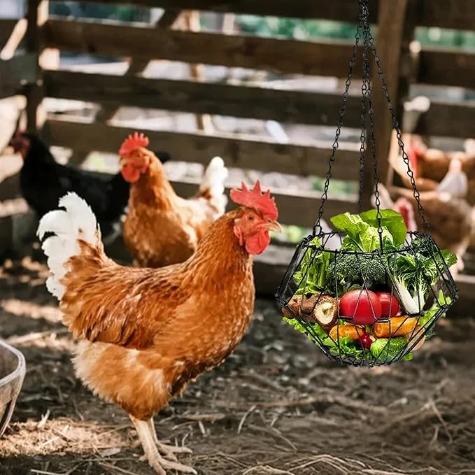Hanging Chicken Feeder, Foldable Poultry Feeder Basket for Chicken Duck Coop, 2 Pcs