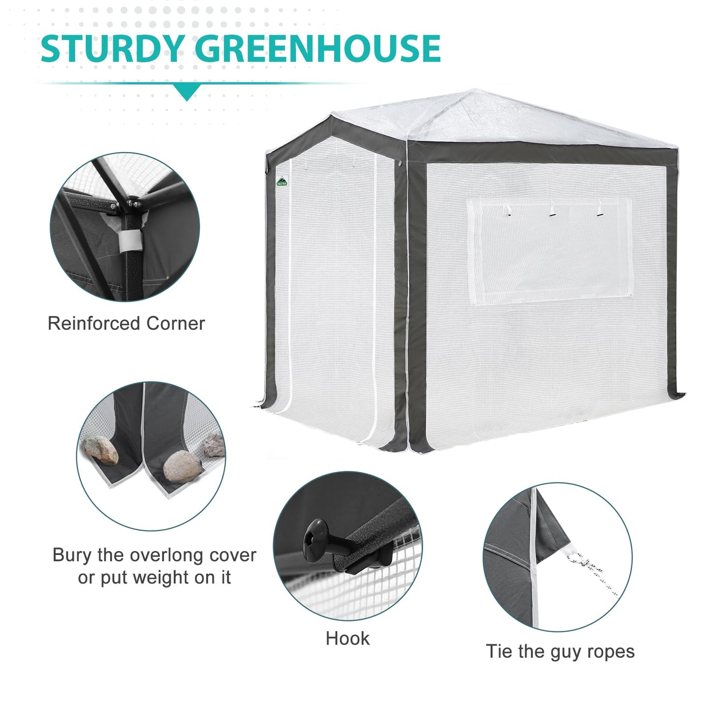 EAGLE PEAK 8x6 Portable Walk in Greenhouse with Polyester Reinforced Corners, Instant Pop Up Indoor Outdoor Gardening Green House, Roll Up Zipper Entry Doors and Mesh Windows, Gray/White