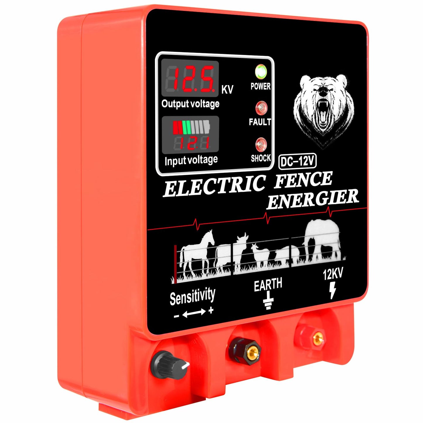 9J Electric Fence Charger Energizer, 9 Joules 20 Miles, AC DC 2 in 1 Powered Supply, Input 12V Output 12KV, with Display Alarm and Remote, Deter Predators, Contain Cattle Cow and Livestock