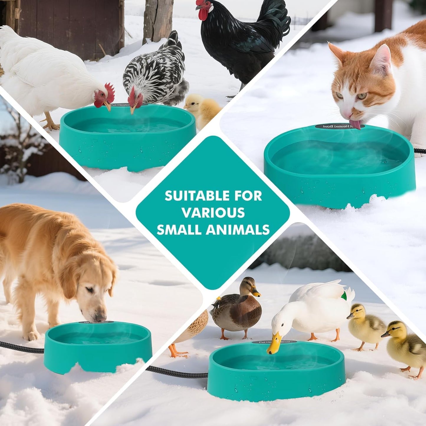 Large Heated Water Bowl for Dog & Cat, Outdoor Heated Dog Bowl, Waterproof Heated Warming Pet Bowl for Outside, Anti-Freeze Heated Pet Water Dish for Rabbit, Chicken, Duck, Squirrel (125 OZ, 35 Watts)